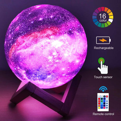 3D Print Star Moon Lamp 16 Colors LED Galaxy Night Light Creative Touch Switch Moon Lamps Home Bedroom Decoration Christmas Gift