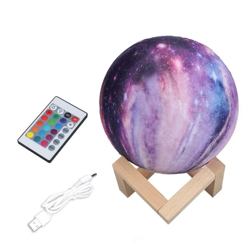 3D Print Star Moon Lamp 16 Colors LED Galaxy Night Light Creative Touch Switch Moon Lamps Home Bedroom Decoration Christmas Gift