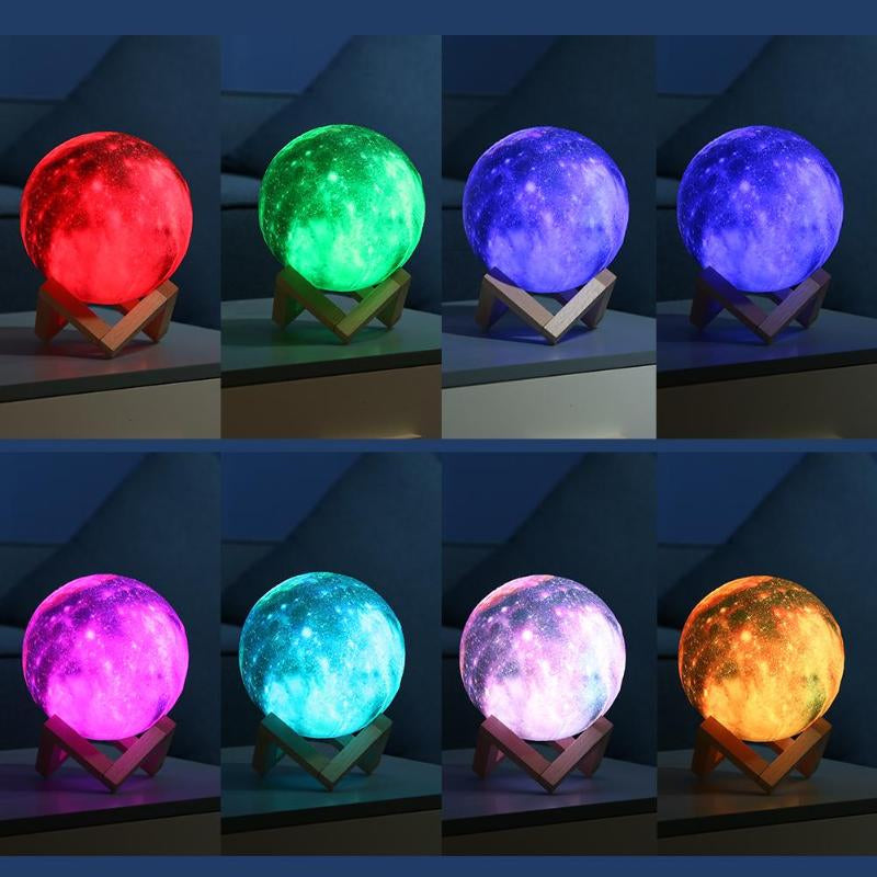 3D Print Star Moon Lamp 16 Colors LED Galaxy Night Light Creative Touch Switch Moon Lamps Home Bedroom Decoration Christmas Gift